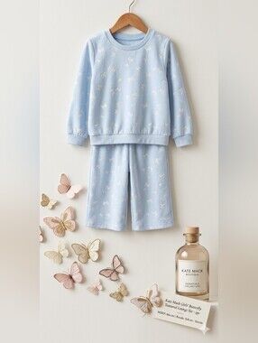 Kate Mack Girls 2-Piece Fleece Sweatshirt & Pants Loungewear Set Blue Butterfly